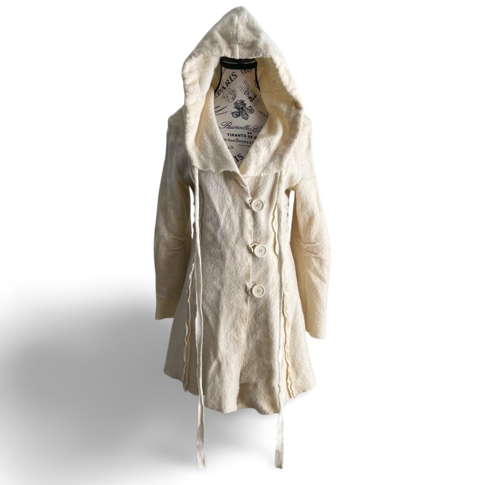 🇨🇦 Le Château Cream Off white Wool Hooded Midi Length Coat Size Small - Picture 3 of 7